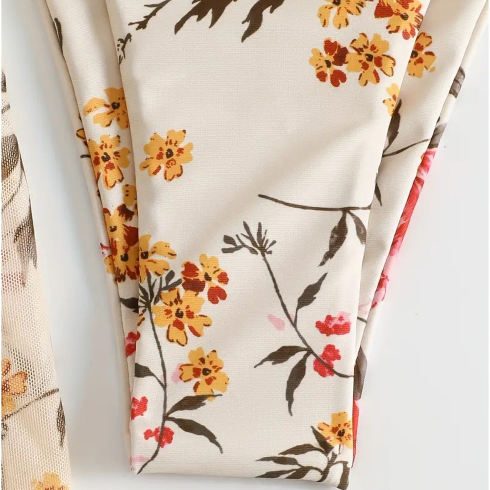💮 Floral 3 Piece Bikini Set w Cover Up Kimono Size L Boho Swim - Picture 7 of 12